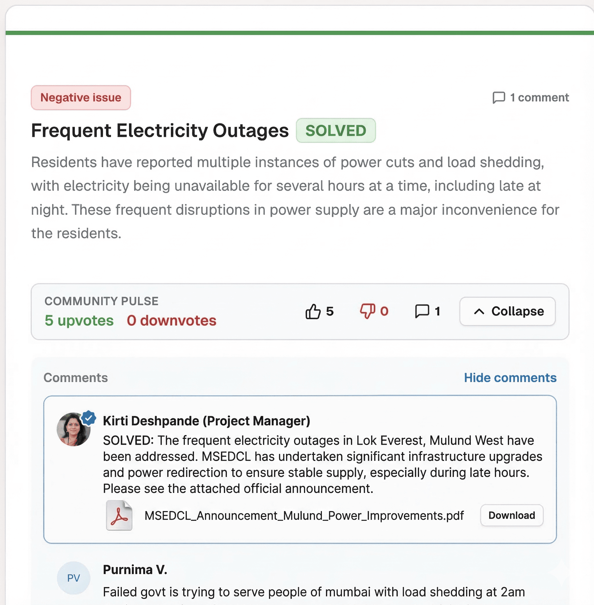 Example of a verified response shown on an issue